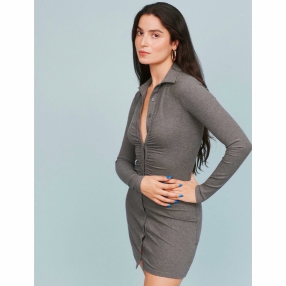 Reformation Amy Knit Dress Long Sleeve Button Down‎ Shirt Dress Womens Size L